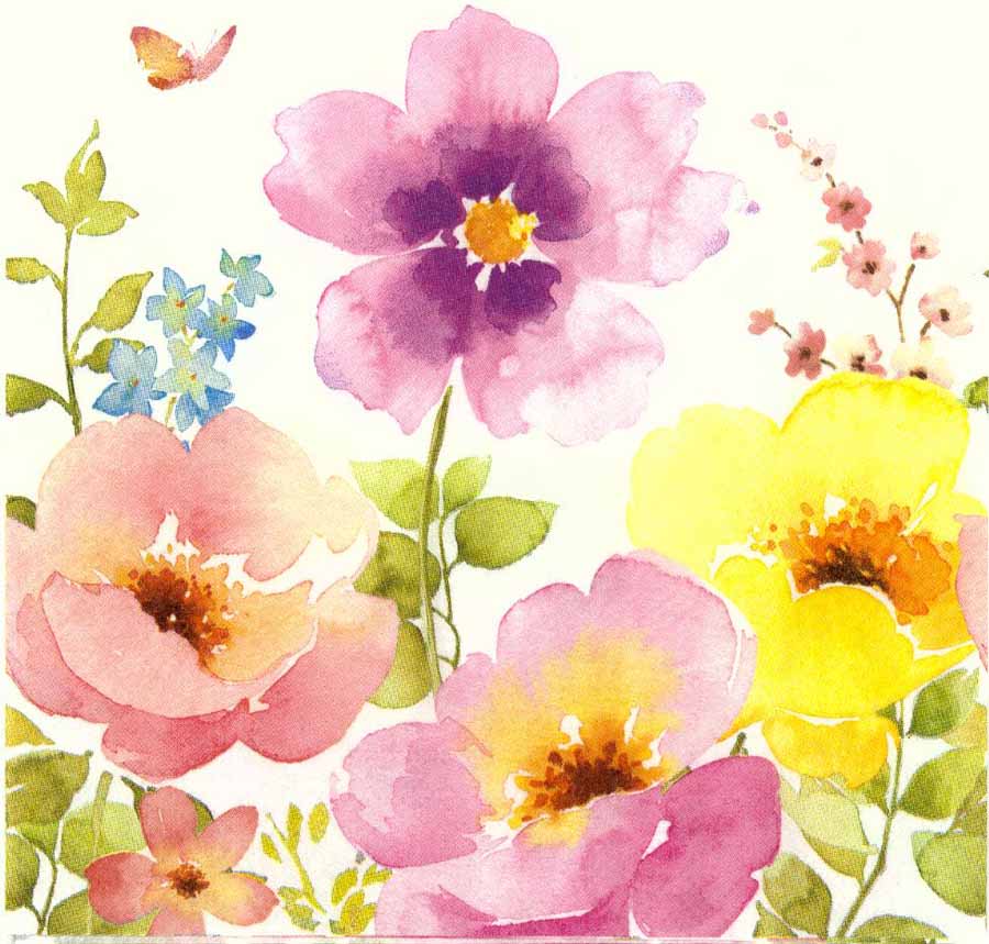 900x859 Decoupage Paper Napkins Of Watercolor Flower Garden And Butterfly