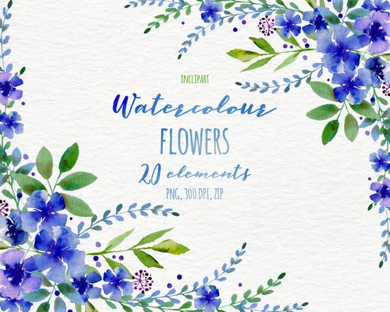 570x455 Watercolor Flower Clipart. Floral Wreath Corner Garland Etsy