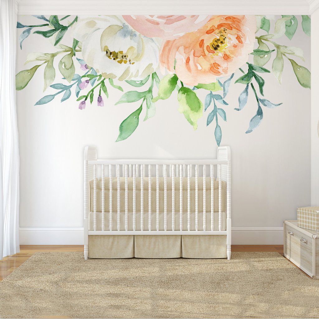 1024x1024 Pastel Wild Blooms Amp Peonies Wall Mural Hand Painted Watercolor