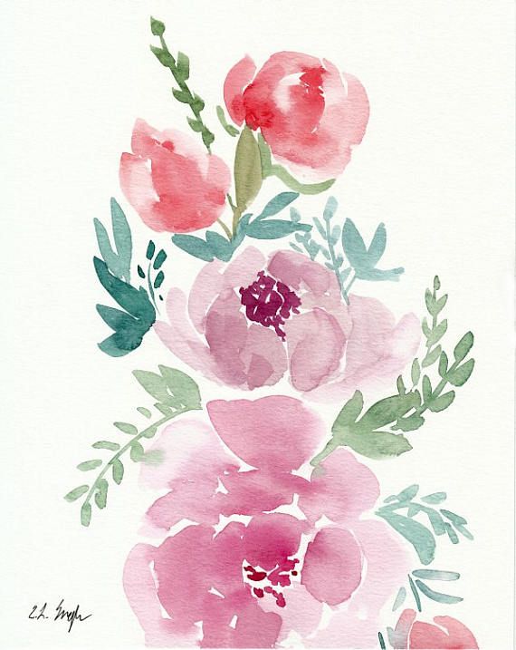 570x717 Floral Wall Art, Watercolor Flowers, Original Watercolor Painting