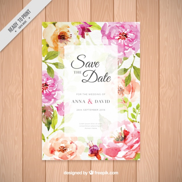 626x626 Invitation With Pretty Watercolor Flowers Vector Free Download