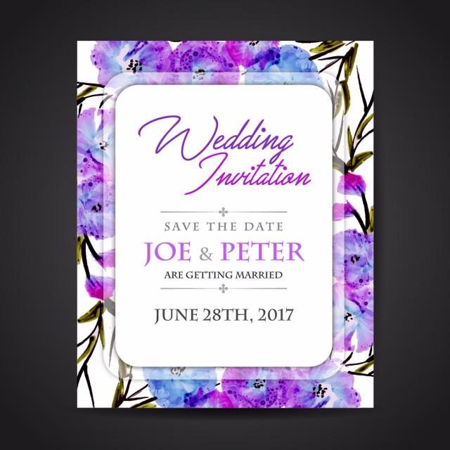 640x640 Watercolor Floral Hand Painted Wedding Invitation Template For