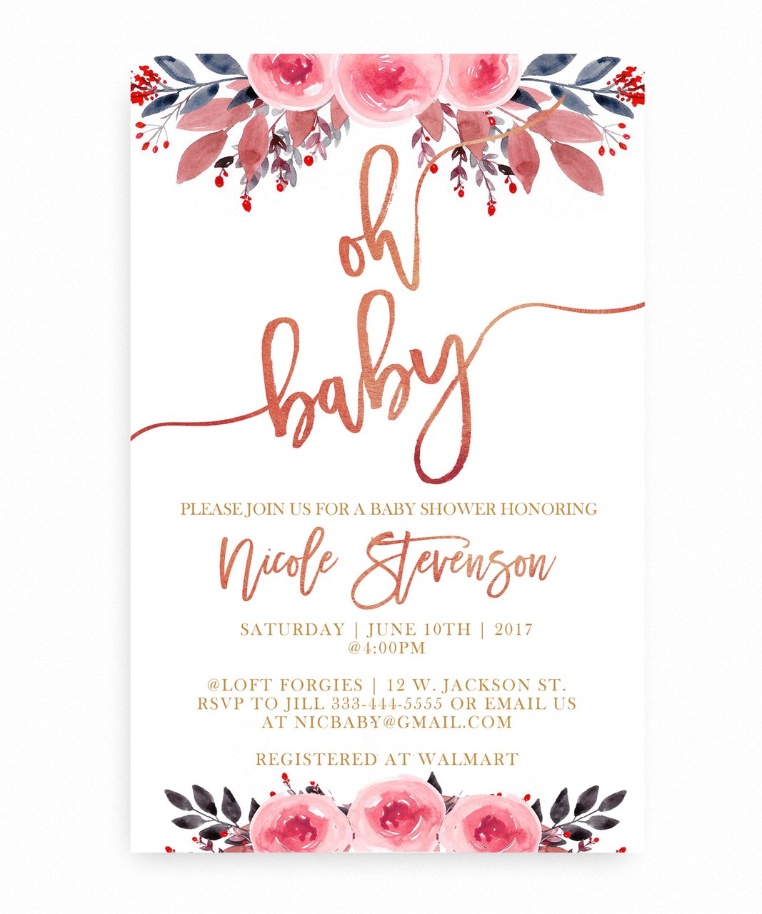 1067x1280 Watercolor Flower Baby Shower Invitation