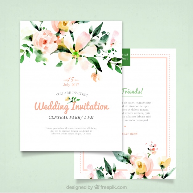 626x626 Wedding Invitation With Watercolor Flowers Vector Free Download