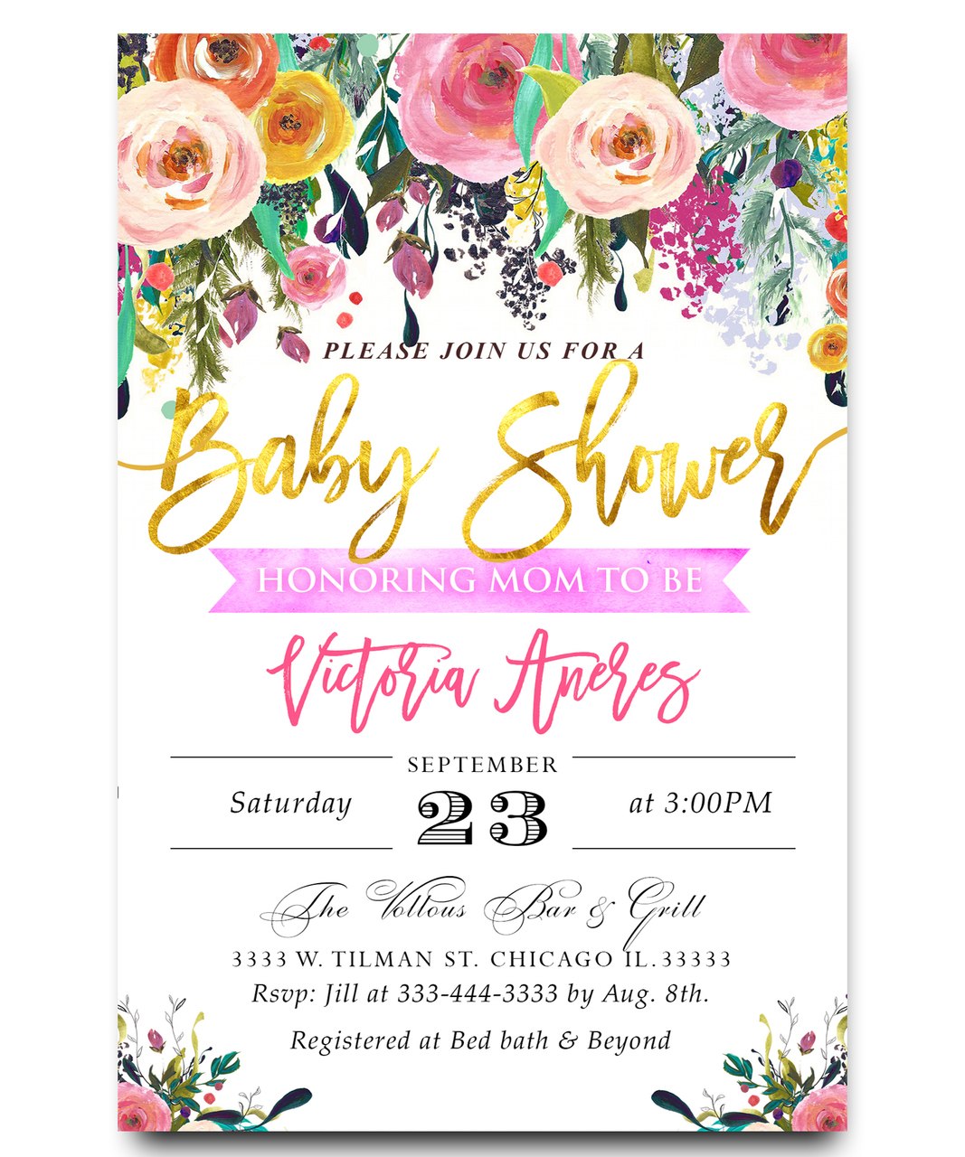 1067x1280 Baby Shower Invitation, Floral Watercolors