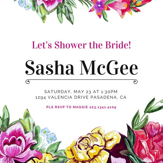 529x529 Bridal Shower Watercolor Flowers Invitation