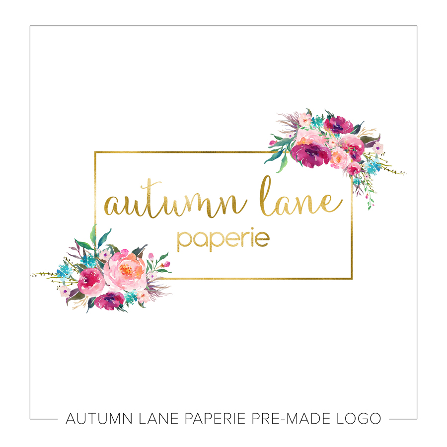 900x900 Watercolor Flowers With Gold Foil Rectangle Logo