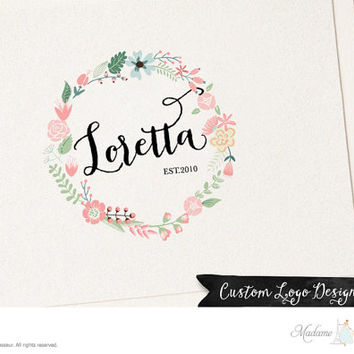 354x354 Premade Logo Design Flower Wreath Logo From Madame Levasseur