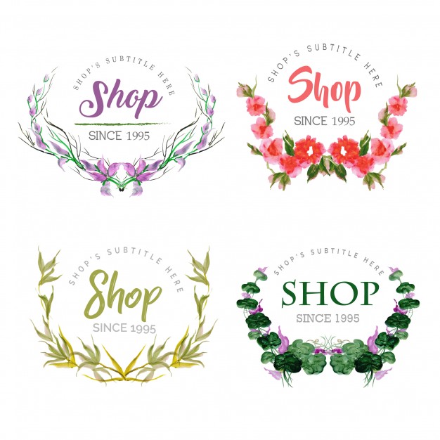 626x626 Hand Drawn Watercolor Floral Design Logos Collection Vector Free