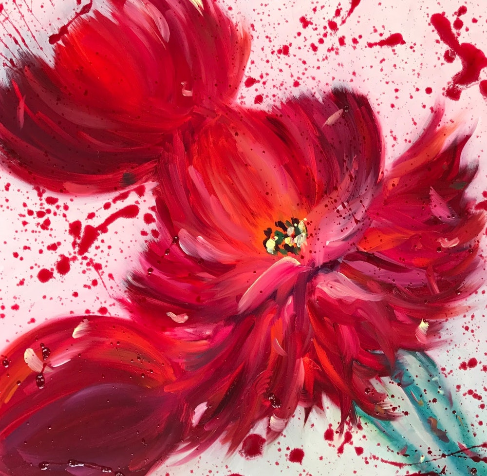 1000x977 Holiday Sale,red Peony, Abstract Flower Painting, Splatter