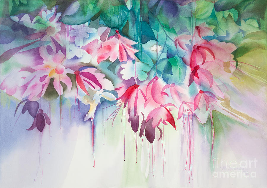 900x634 Pink Flowers Watercolor Painting By Michelle Constantine