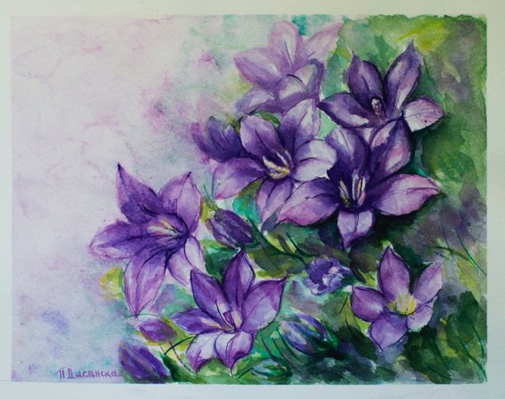 570x450 Sale Watercolor Flowers Purple Flowers Painting Original Etsy