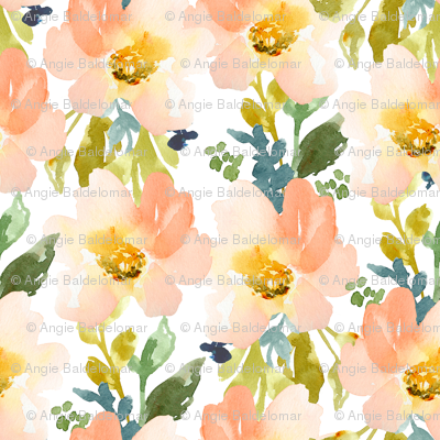 400x400 Portadown Peach Row Watercolor Flower Pattern Wallpaper