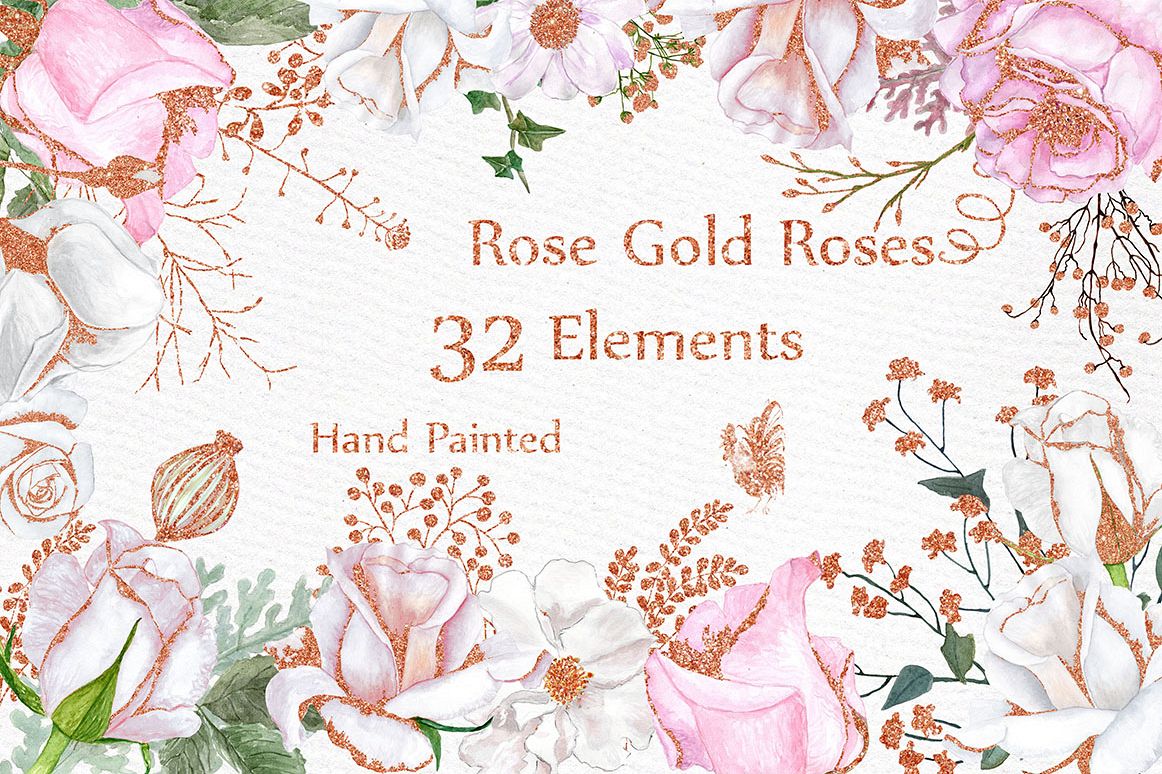 1162x774 Rose Gold Watercolor Flowers Clipart