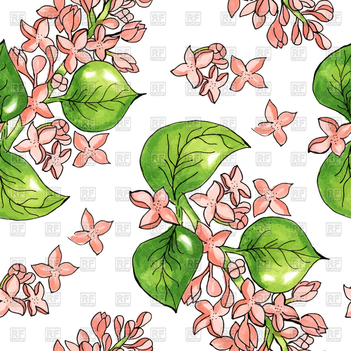 1200x1200 Seamless Pattern With Watercolor Flowers And Leaves Vector Image