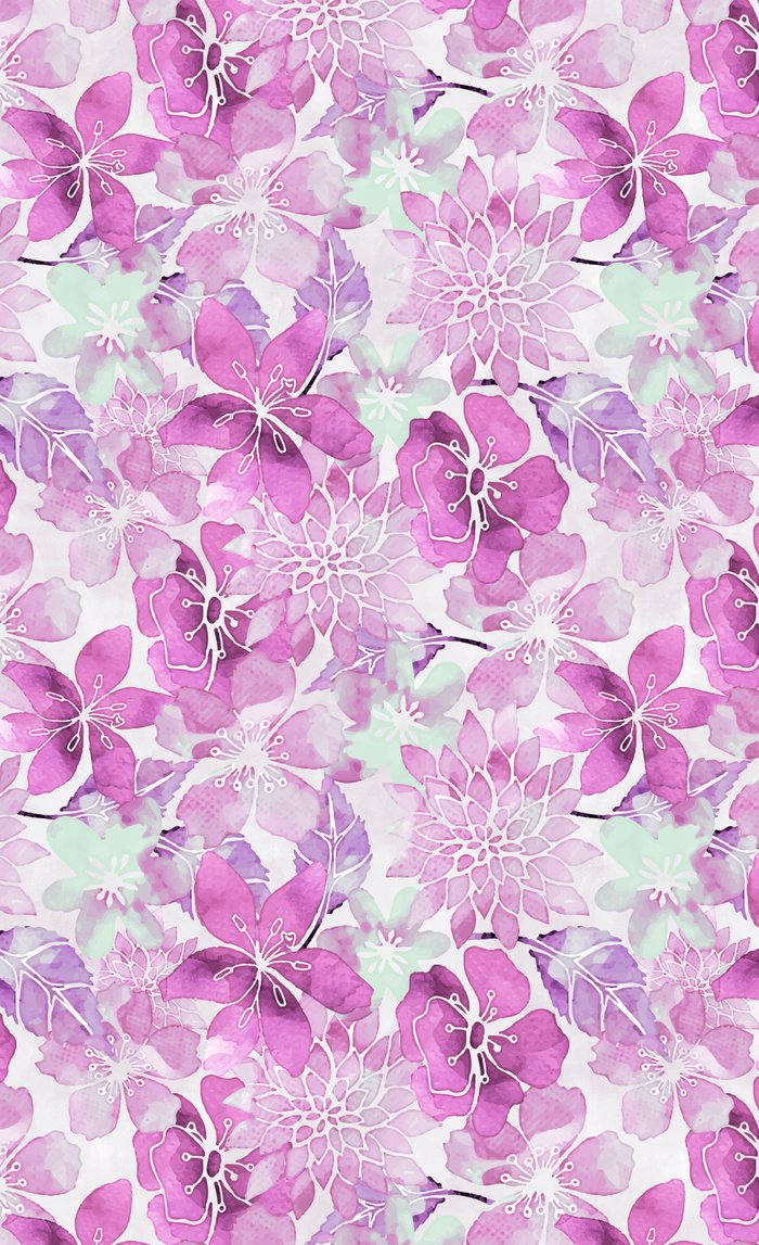 700x1147 Soft Pink Pastel Watercolor Flower Pattern Window Curtains By