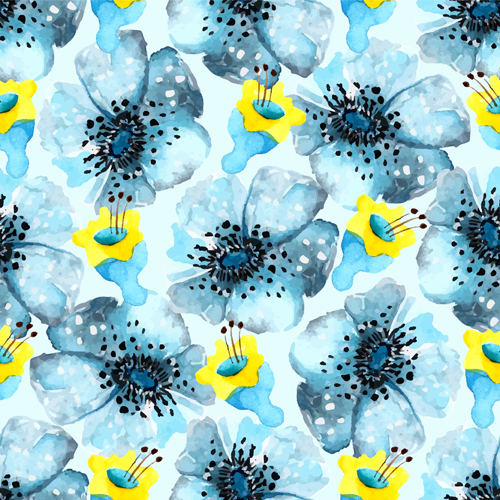 500x500 Blue Watercolor Flowers Pattern Seamless Vector Free Download