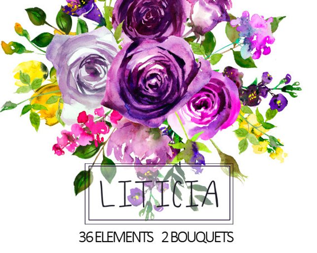 642x514 Purple Watercolor Flowers Clipart Floral Bouquets Wreath Etsy