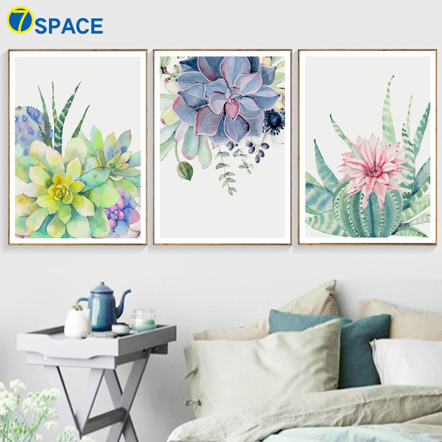 640x640 Watercolor Flower Cactus Wall Art Canvas Painting Nordic Posters