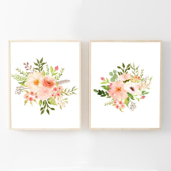 570x570 Watercolor Flower Prints Watercolor Floral Nursery Wall Art Etsy