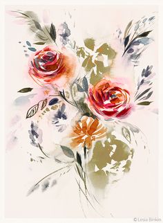 236x322 Watercolor Flower Print 8x11 Inch A4 Abstract By Lesiabinkinart