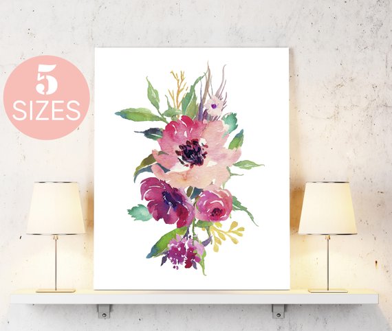 570x482 Watercolor Flowers Print Watercolor Print Floral Print Etsy