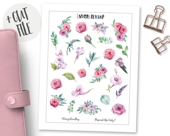 570x456 Printable Watercolor Flower Stickers Planner Stickers Pdf Cut Etsy