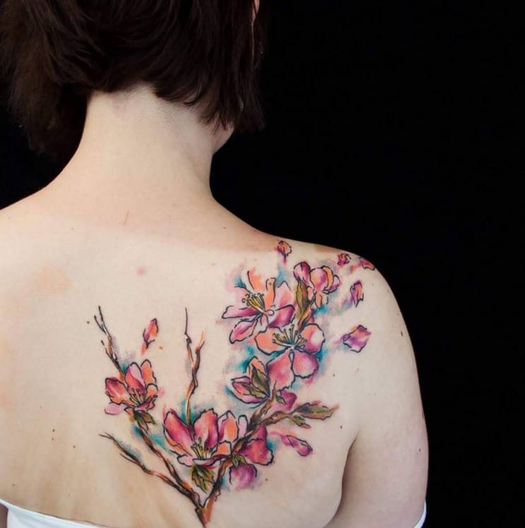 743x747 14 Splendid Watercolor Flower Tattoos Tattoodo