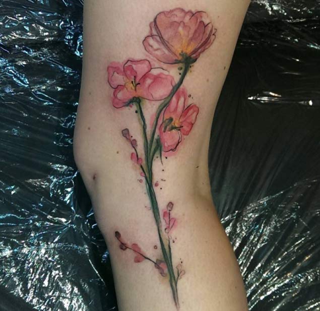 635x617 36 Stunning Watercolor Flower Tattoos