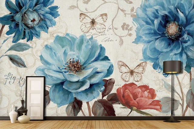 640x424 Pastoral Hand Painted 3d Wall Murals Wallpaper Blue Watercolor