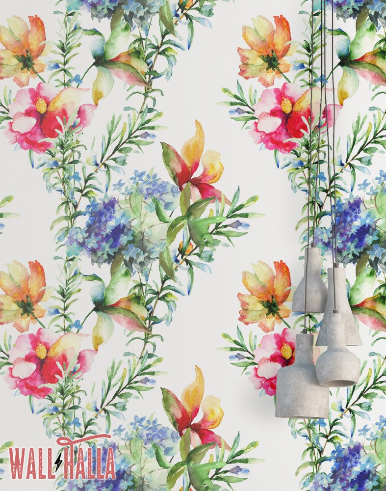 787x1000 Watercolor Flowers Wallpaper Removable Wallpaper Tropical Etsy