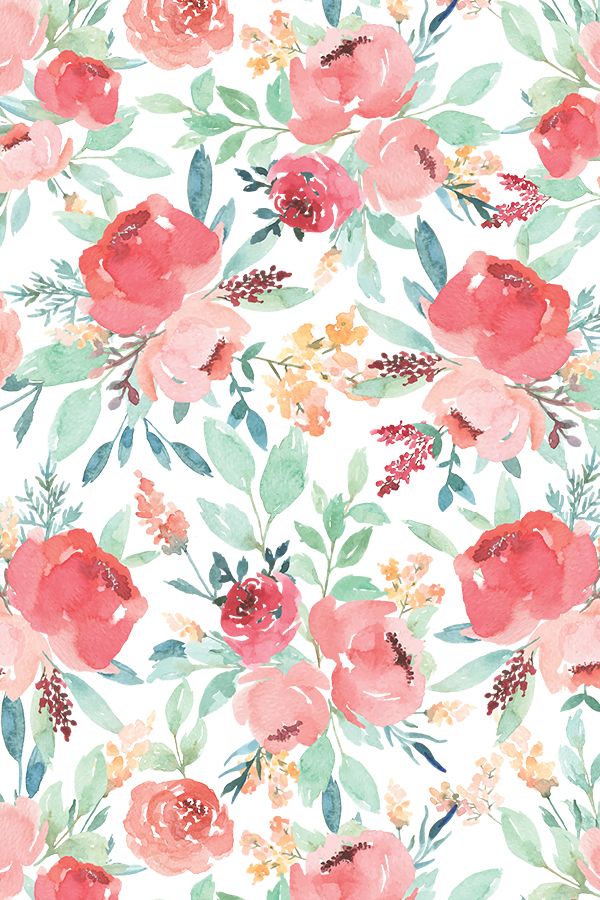600x900 Watercolor Floral. Taylor Bates.hand Painted. Wallpaper. Pink