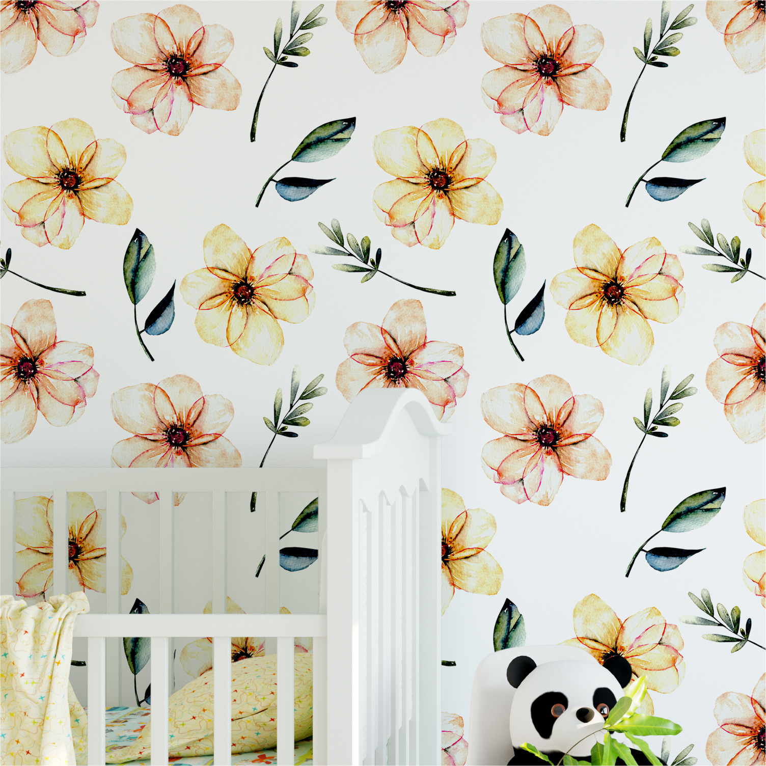 1504x1504 Baby Nursery Watercolor Flower Wallpaper