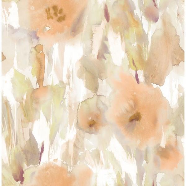 600x600 Watercolor Floral Wallpaper In Pale Orange, Gold, And Neutrals