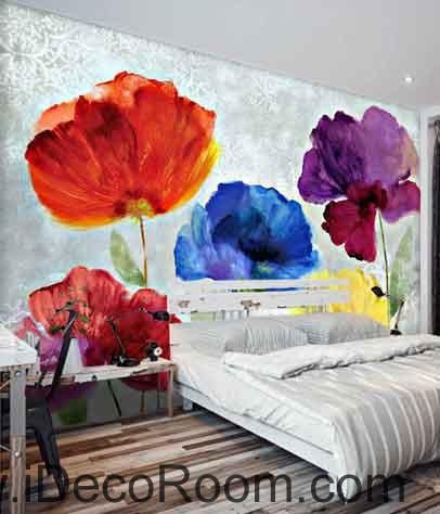 406x474 Abstract Watercolor Red Blue Purple Flower Wallpaper Wall Decals