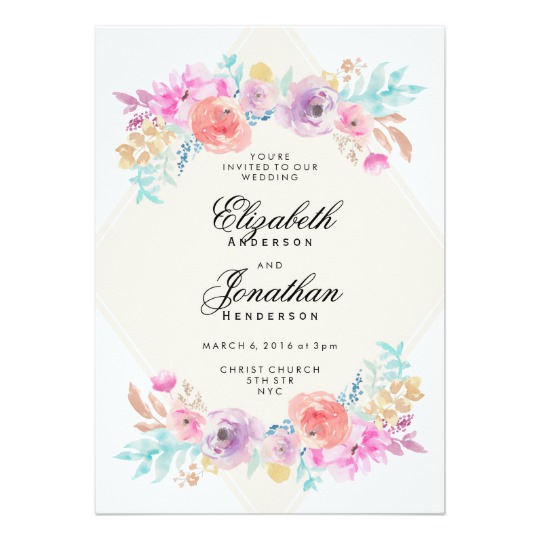 540x540 Pastel Watercolor Flowers Wedding Invitation