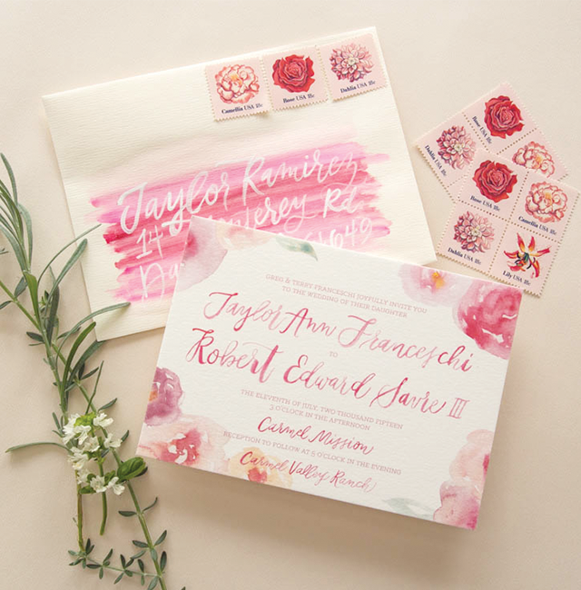 640x650 Pink Floral Watercolor Wedding Invitations