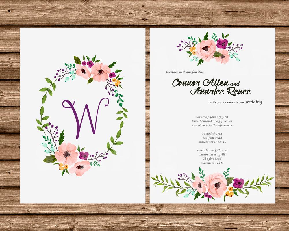 1000x800 Vintage Watercolor Flowers Wedding Invitation Suite Party Print
