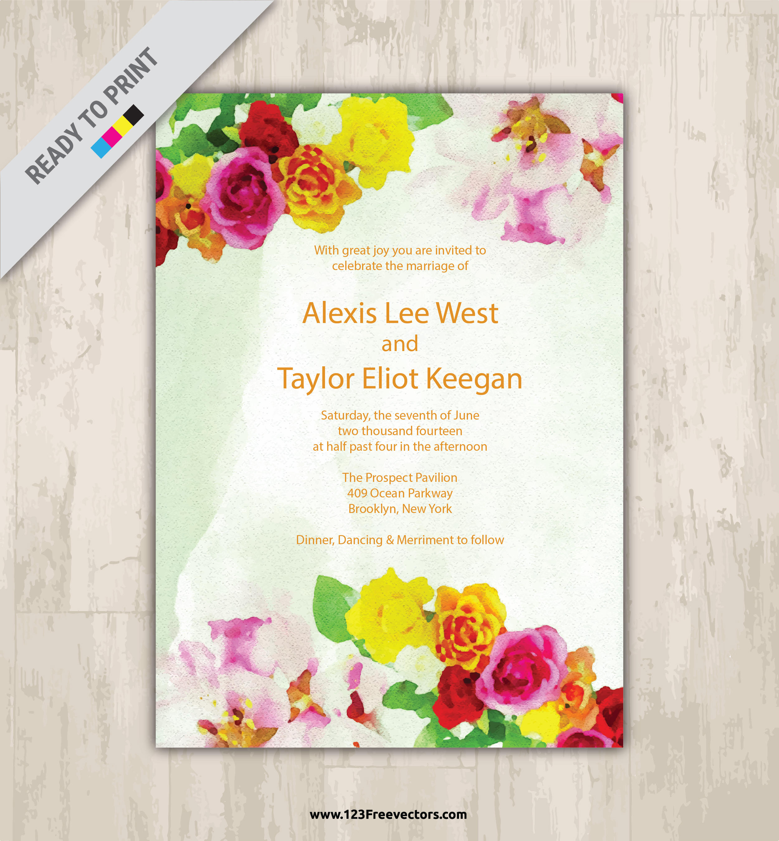 2500x2700 Watercolor Flower Wedding Invitation Vector Graphics 123freevectors
