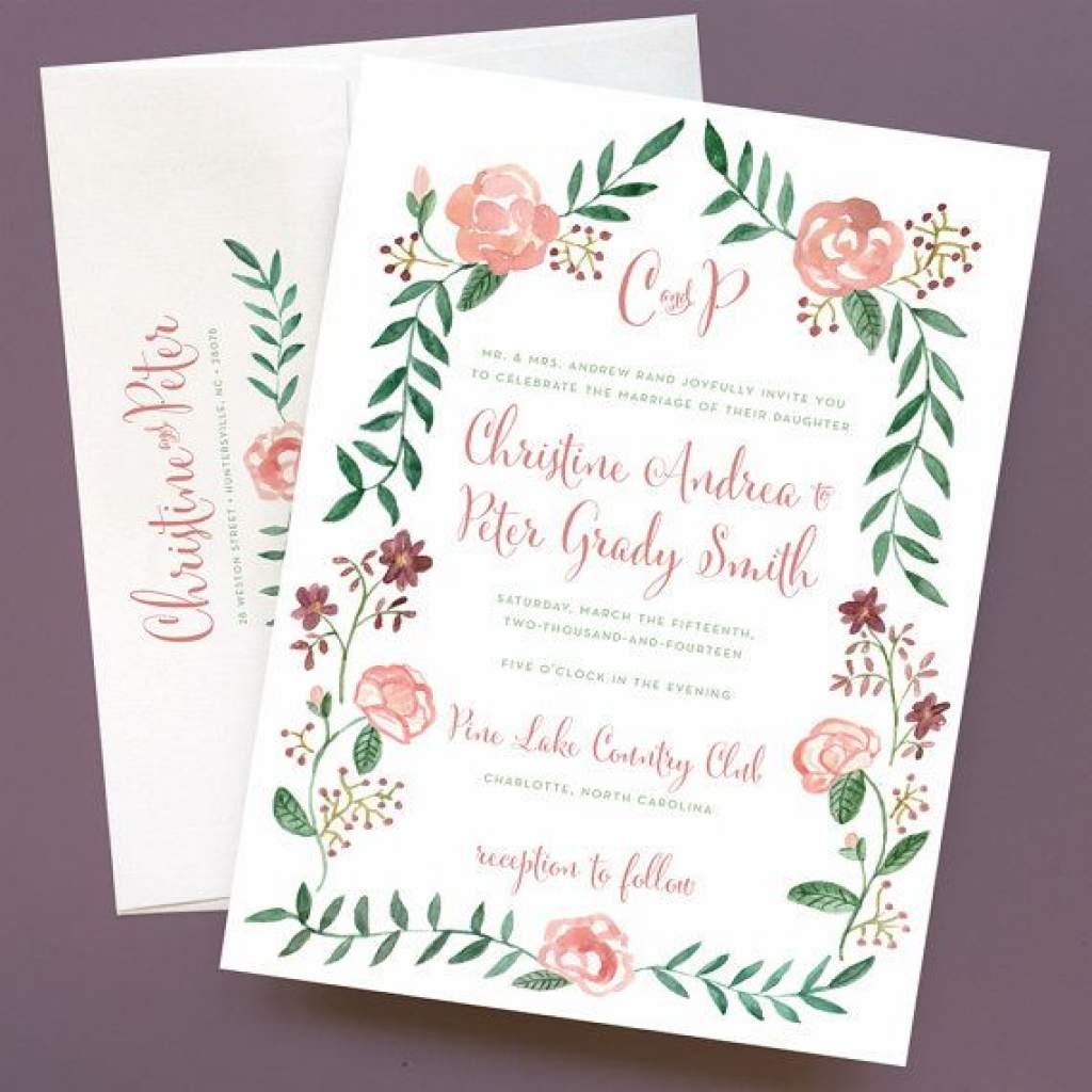 1024x1024 Watercolor Flower Wedding Invitation With Flower Border And