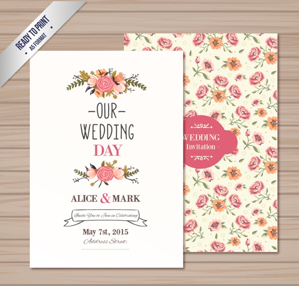 600x573 Watercolor Flower Wedding Invitation Card Vector Graphics My