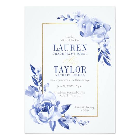 540x540 Blue Watercolor Flowers Wedding Invitation Zazzle.co.uk