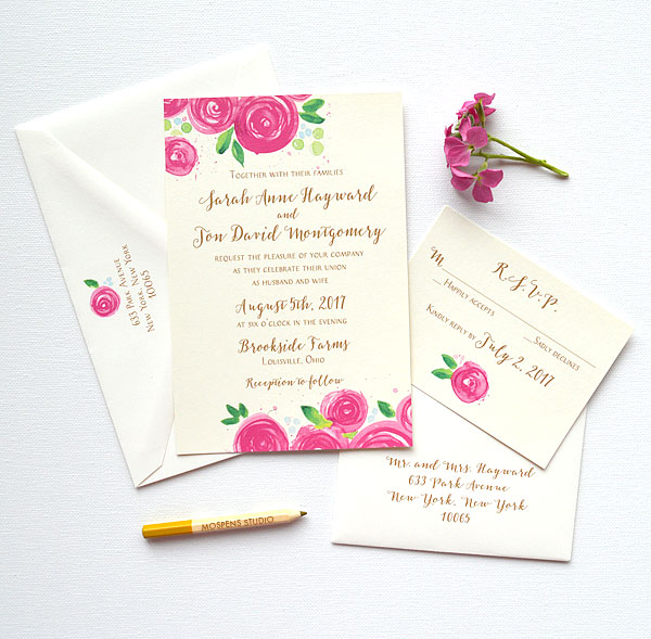 600x589 Floral Watercolor Wedding Invitations