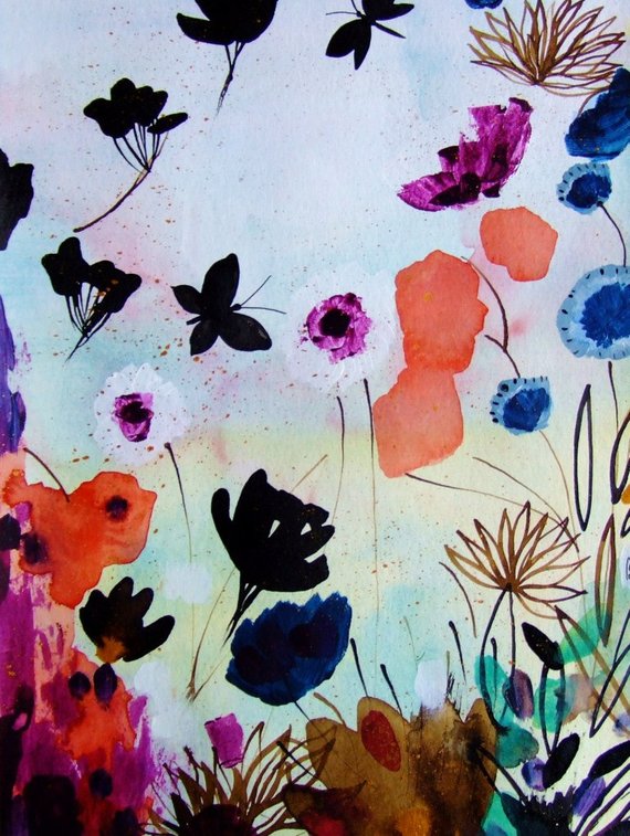 570x757 Original Watercolor Flowers Butterflies Original Painting Etsy