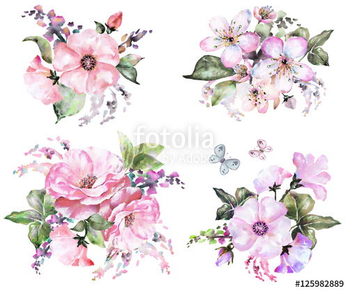 500x417 Painted Watercolor Flowers. In Pastel Color, Composition
