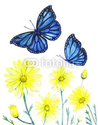 313x400 Painting Watercolor Flowers And Butterflies Vintage Buy Photos