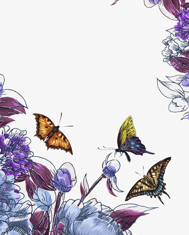 650x807 Watercolor Flowers Border Butterfly Background, Watercolor, Hand