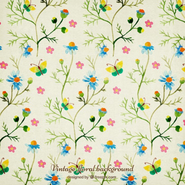 626x626 Watercolor Flowers And Butterflies Background Vector Premium