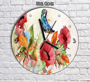 300x273 Beautiful Watercolor Flowers Butterfly Round Wall Clock For Home