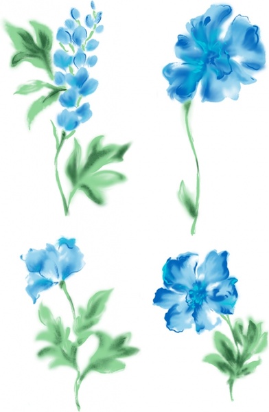 Watercolor Flowers Blue